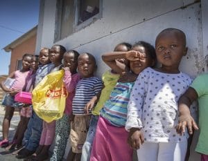 A line of kids at Yiza Ekhaya