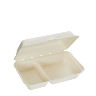 1000ml Two Compartment Sugarcane Clamshell