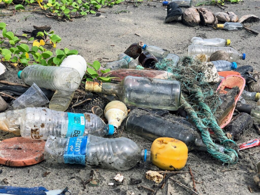 plastic pollution on the beach